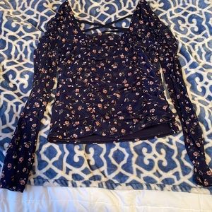 Off the shoulder, Dark navy blue flowered Blouse
